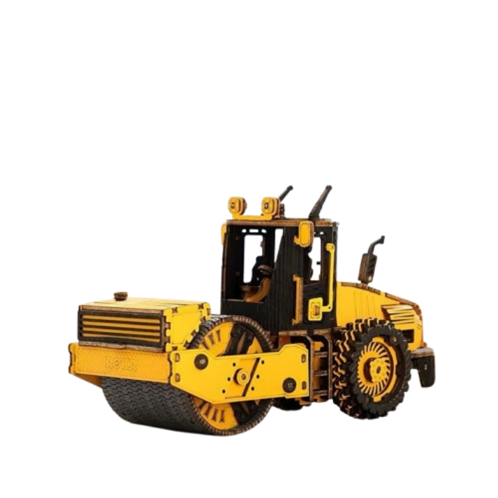 3D Wooden Steam Roller Model Kit – Mechanical Construction Vehicle Puzzle